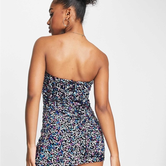 Pull and Bear Night out Multicolor Sequin Strapless Mini Dress - Picture 3 of 9